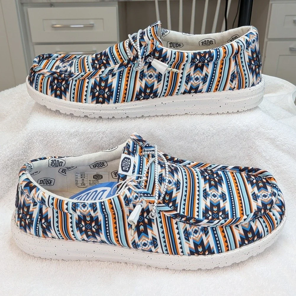 NWT Hey Dude Wally Mantis Mens 15 Aztec Southwestern Slip On Shoes 41245-90H